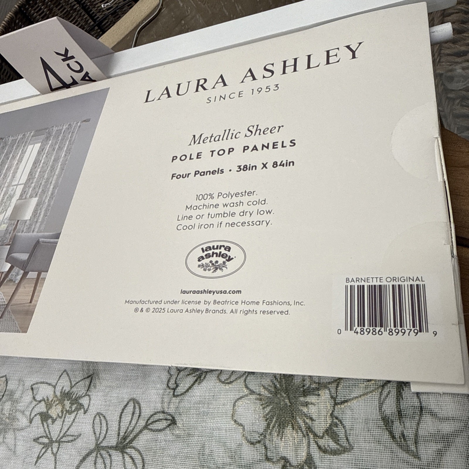 (2) Laura Ashley Hummingbird Floral Green Metallic Sheer Pole Panels 84” New~