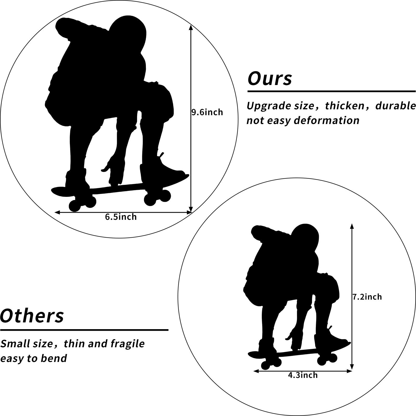 6 Pieces Playing Skateboards Sports Wall Decal 6 Count (Pack of 1), Black