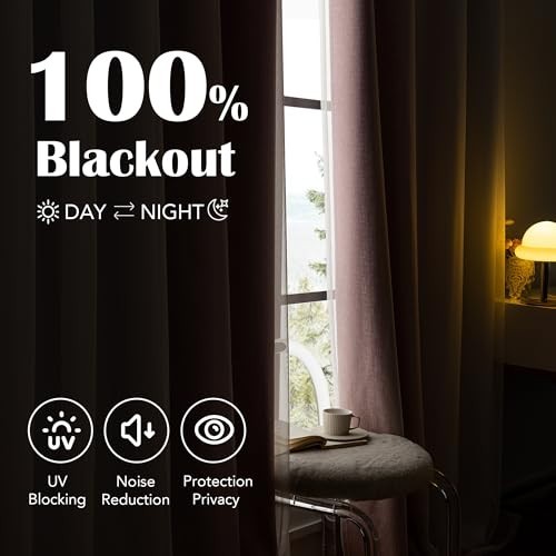 100% Blackout Curtains with Sheer Overlay, 72″ Double Layer Drapes, 2 Panels, Pi
