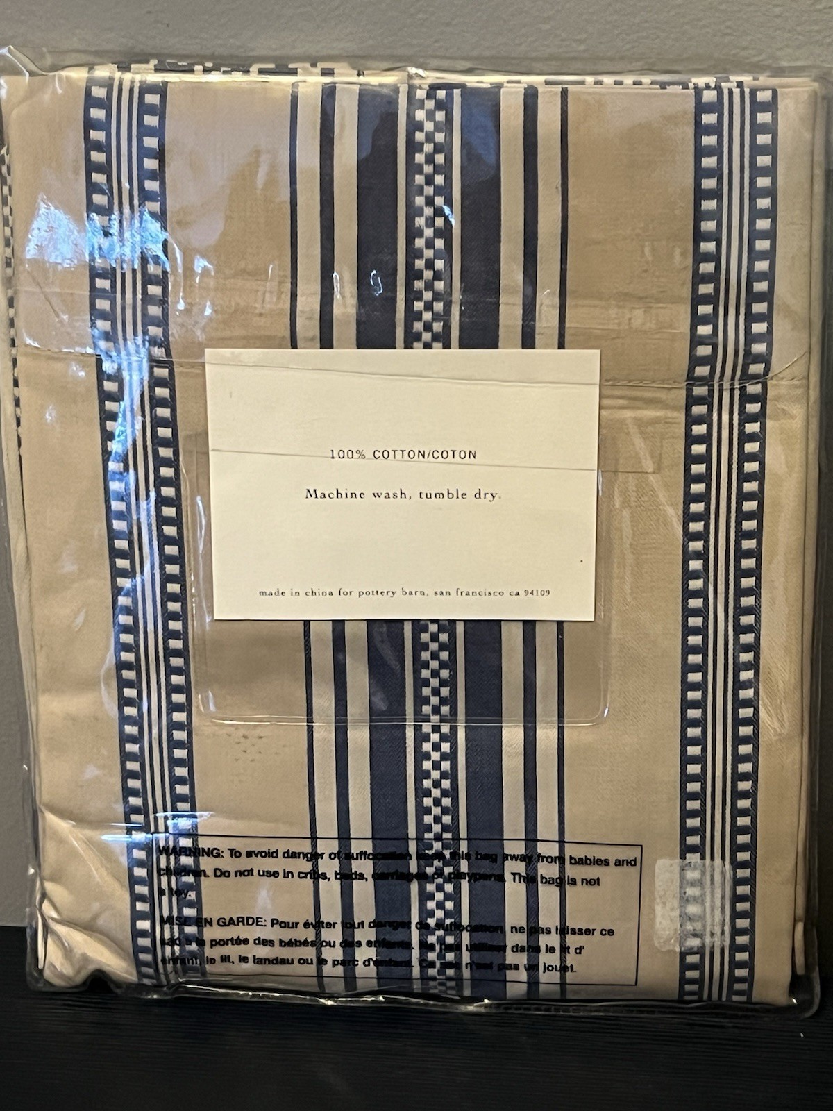 Pottery Barn Stripe Drape Curtain Beige And Blue 44 X 36 INCHES NEW ONLY ONE