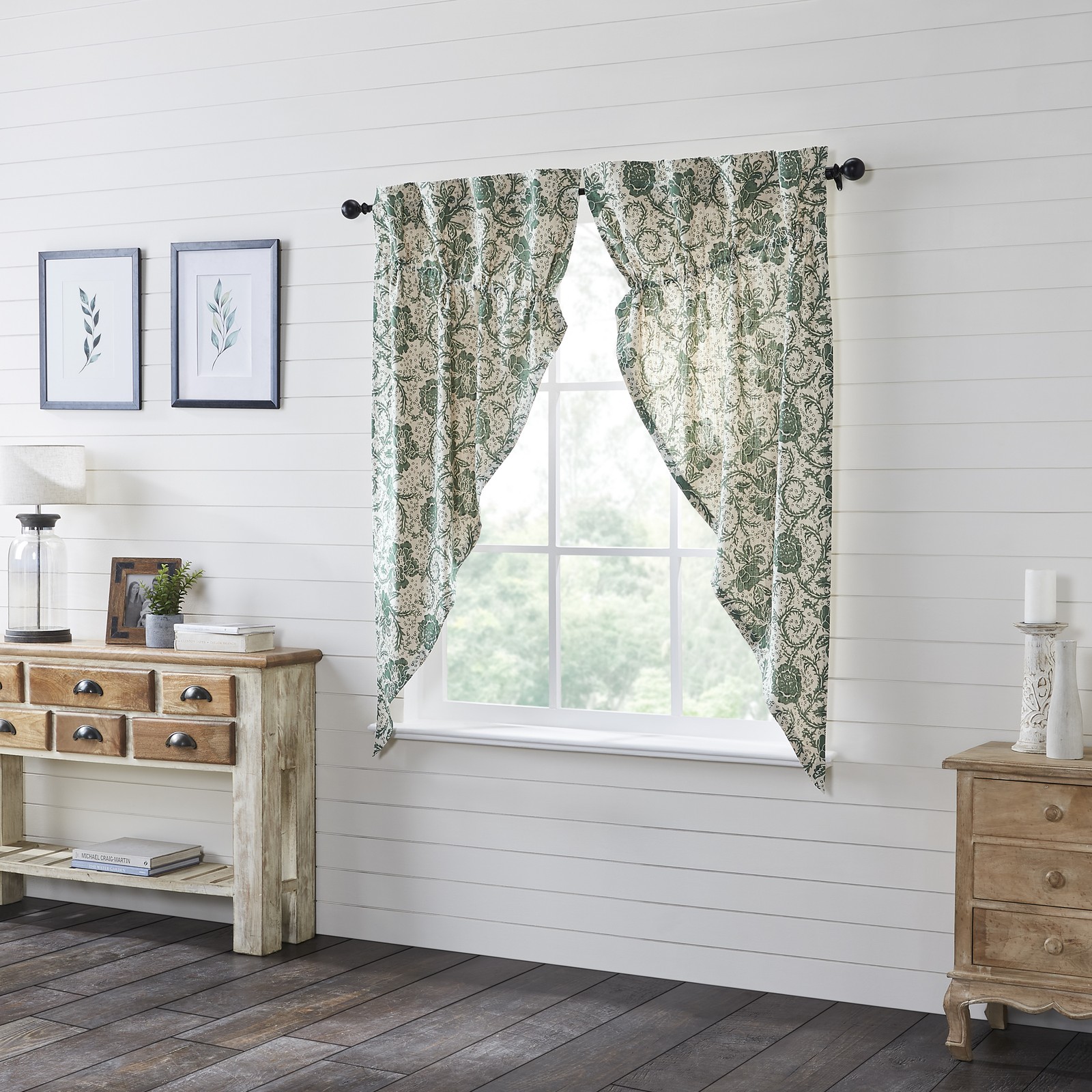VHC Brands Panels Dorset Green Floral Prairie Long Farmhouse 63x36x18 Set of 2