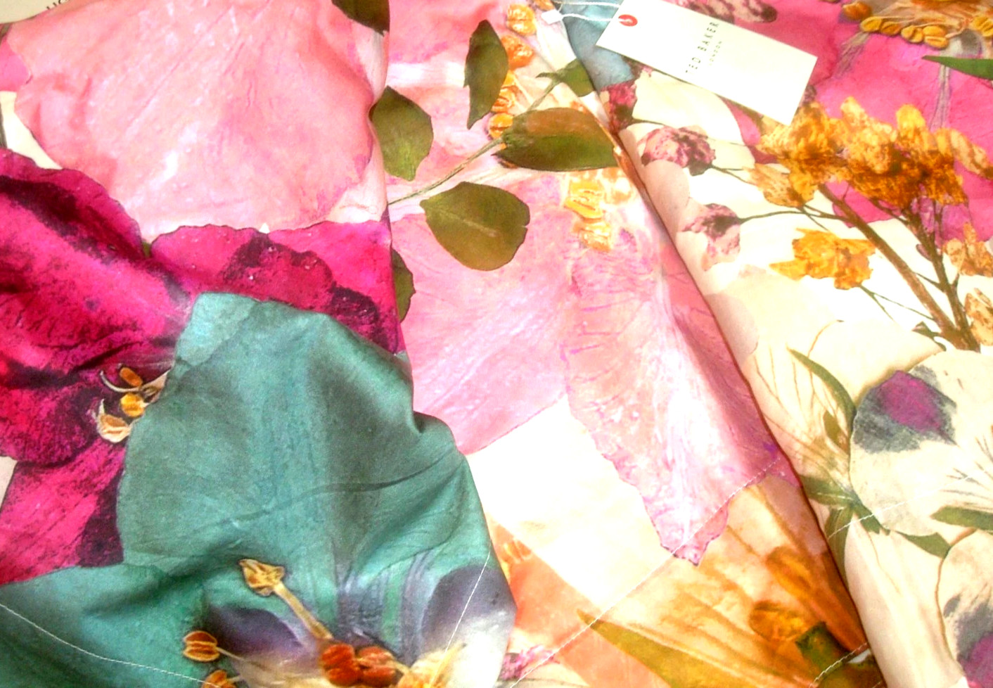 Ted Baker 2 pc LINED Window Curtain Panels Mod Floral Art Deco Cotton 50 x 95″