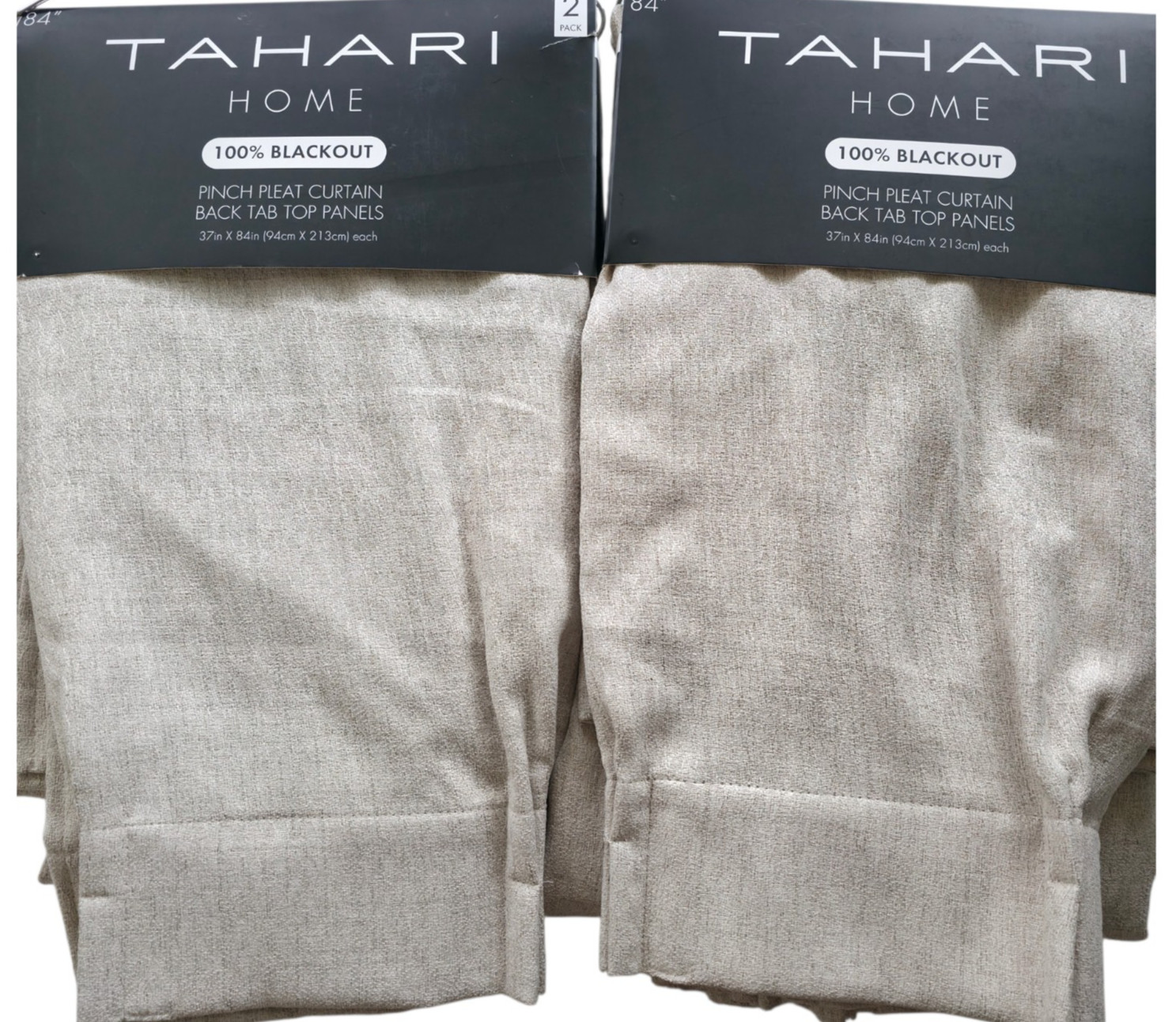 Tahari Home set of 4 Pinch Pleat Curtains Blackout Oatmeal Beige New 37×84