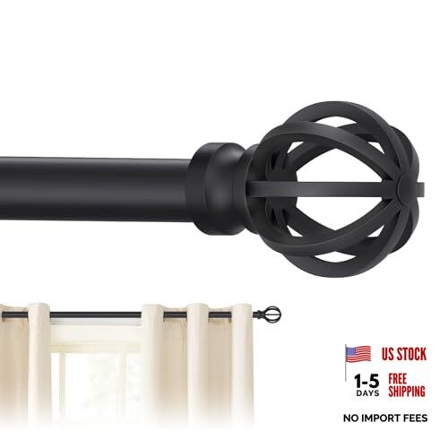 Curtain Rods for Windows 28 to 48 Inch, 5/8″ Diameter 28-48″(1 Pack) Black
