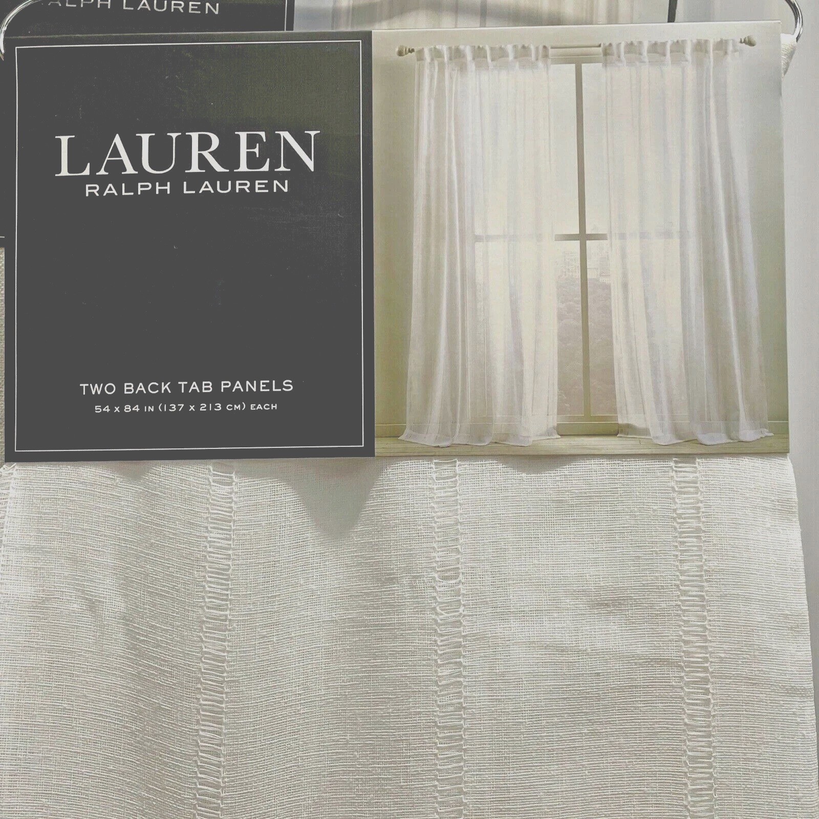 Ralph Lauren Window Curtain 2 Panels White Hamilton Sheer Drapes New – 54 x 84”