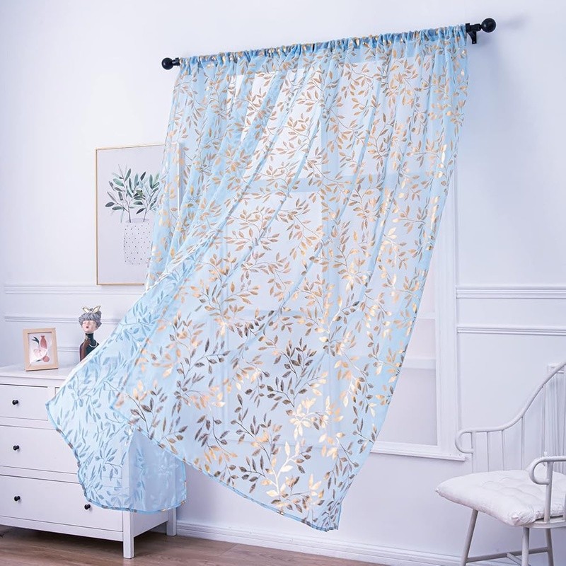 Luxury Sheer Curtains Botanical Pattern Semi Sheer Window Drapes 2 Panels New