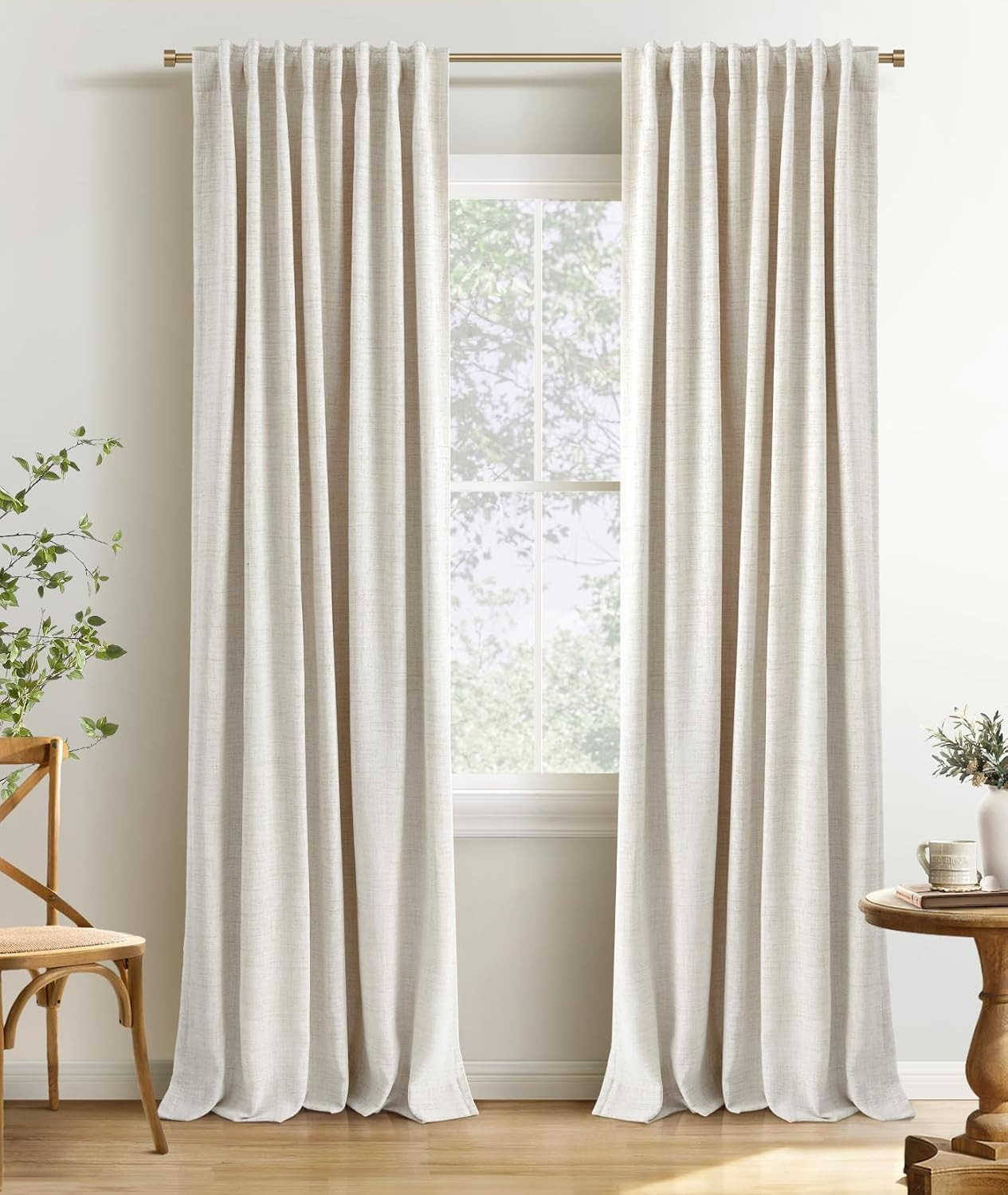 100% Blackout Curtains 84 Inches Long 2 Panels Set, Back Tab/Rod Pocket Linen Bl