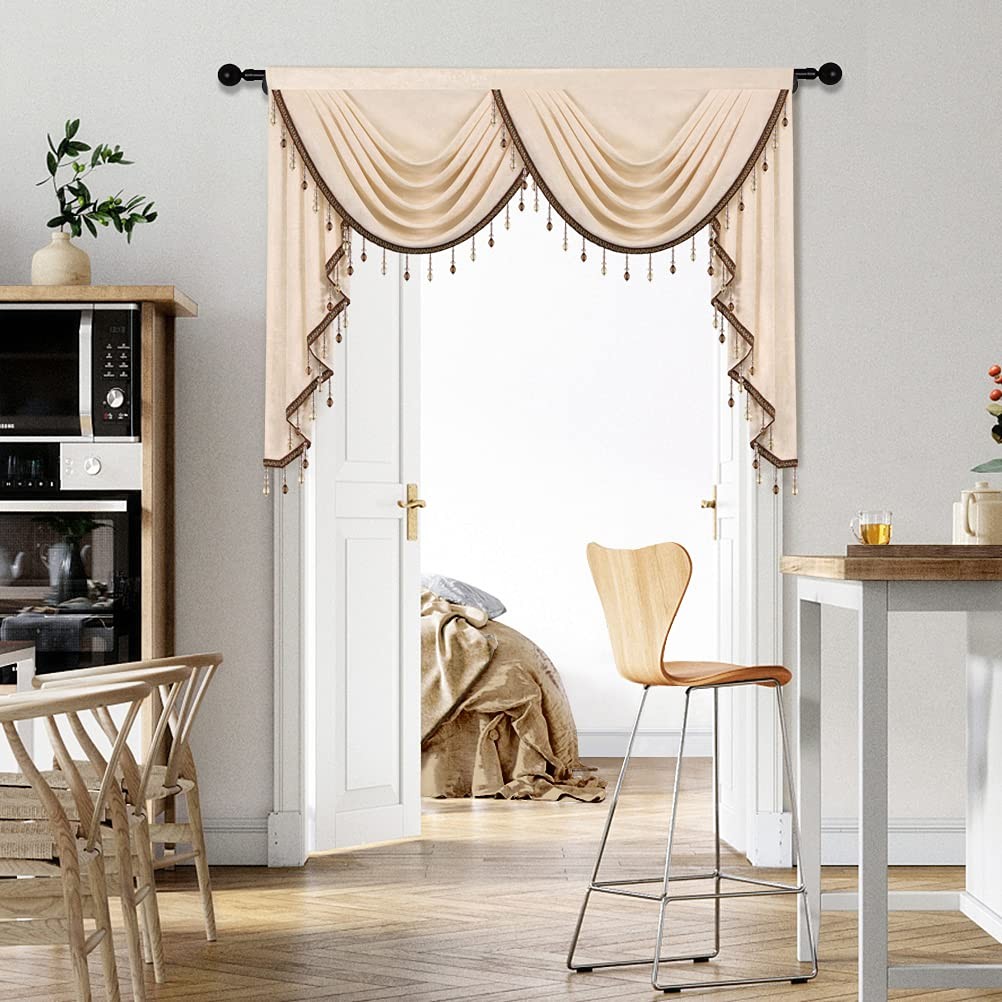 Elkca Thick Chenille Window Curtains Valance For Living Room Beige Valance