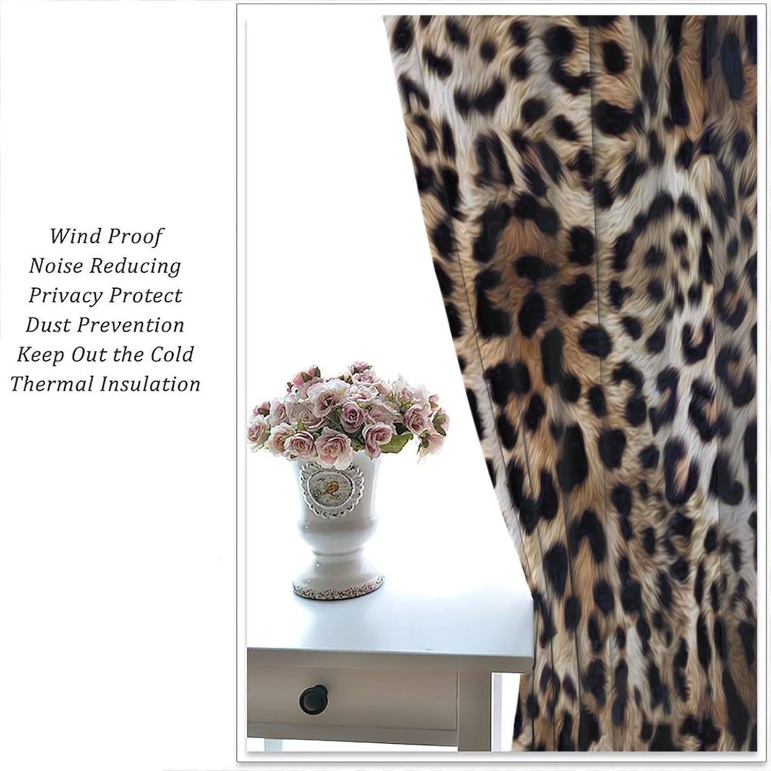 Leopard Print Curtains Brown Cheetah Wildlife Art Printed Blackout Window Drapes