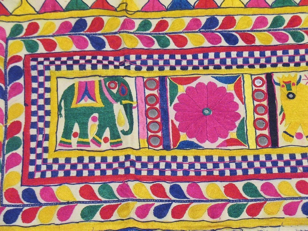 Vintage Kutch Embroidered Valance Traditional Mirror Work Toran Door Topper 44in
