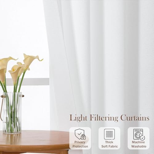 Kitchen Curtains 30 Inch Length – Semi Sheer 30″W x 30″L (Pack of 2) White