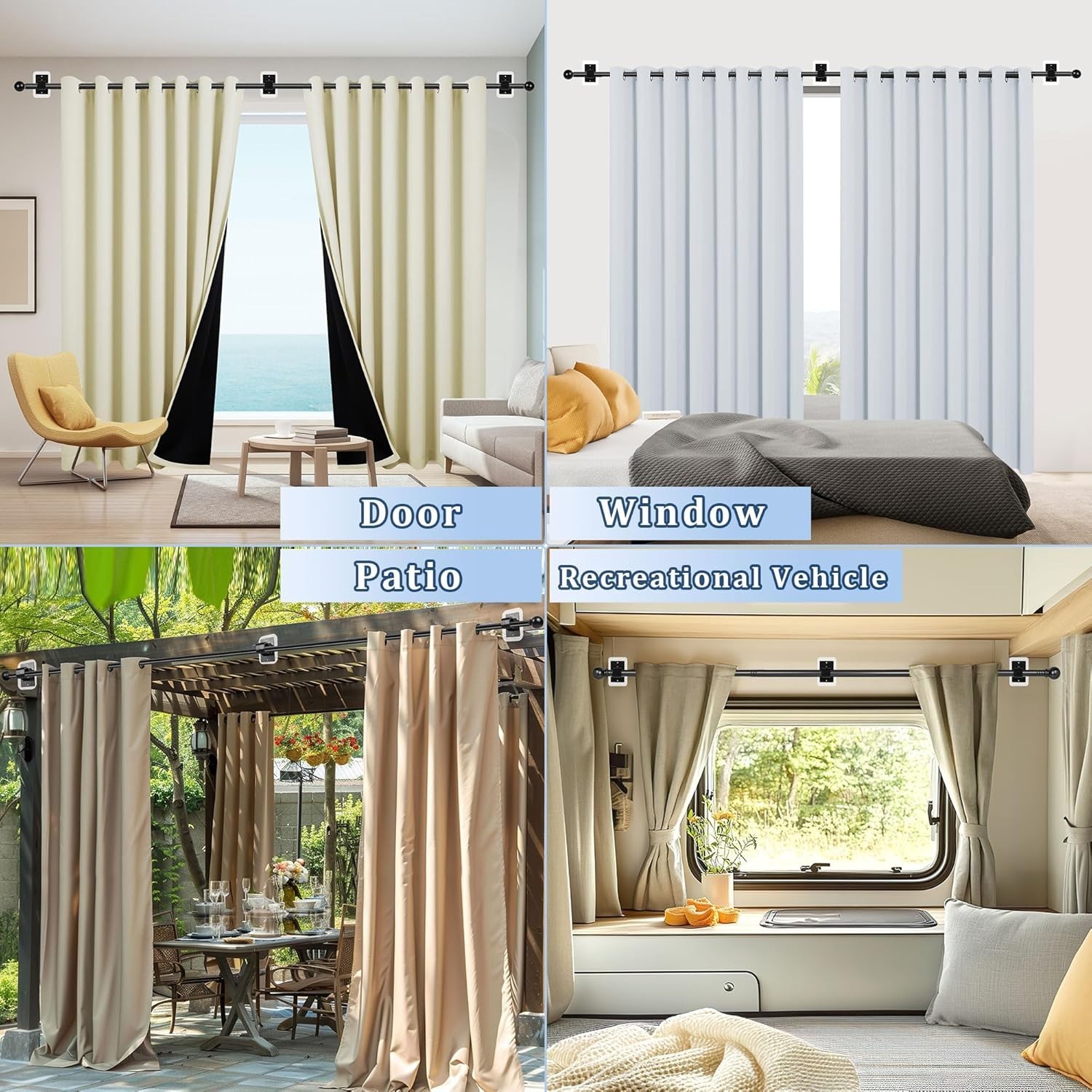 6PCS No Drill Curtain Rod Brackets,Self Adhesive Curtain Rod Holder No Drilli…