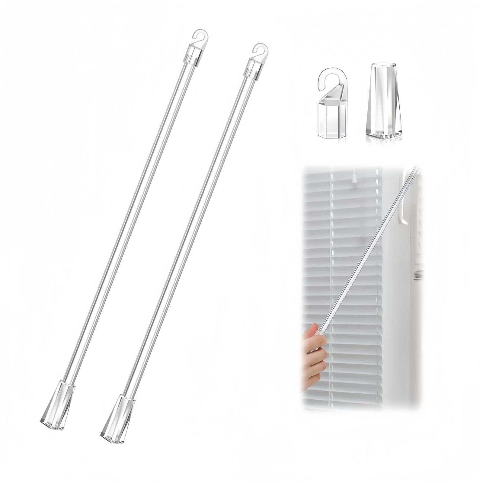2 PCS 17 Inch Clear Blind Wands Rod Hook Grip Vertical Replacement Parts Tool
