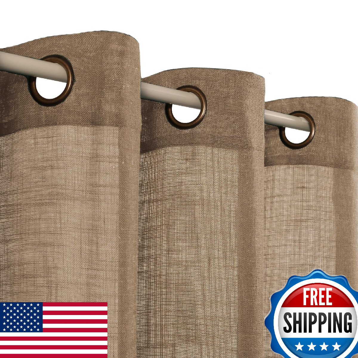 VOILYBIRD Latte Brown Grommet Linen Curtains 96″ L Living Room Boho 2 Panels
