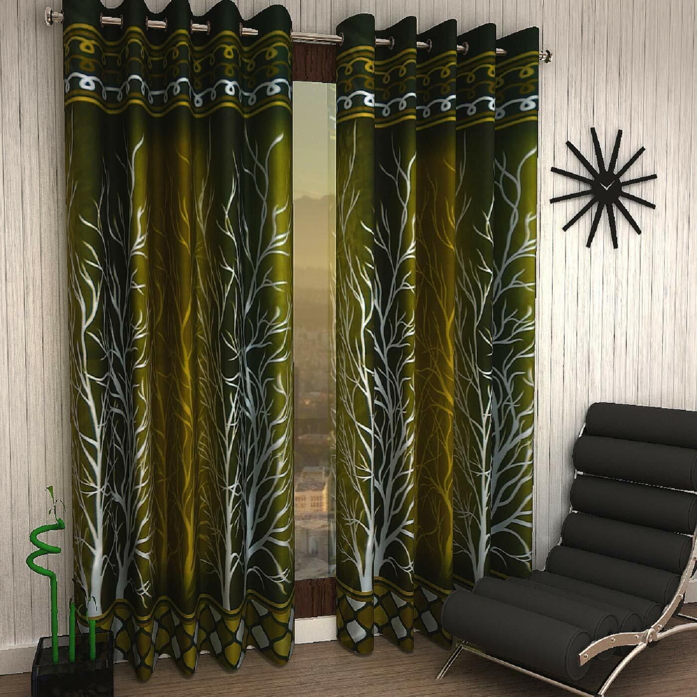 2 Pic Green Tree Print Eyelet Grommet Door Hippie Window Curtains Set 5 7 9 Feet