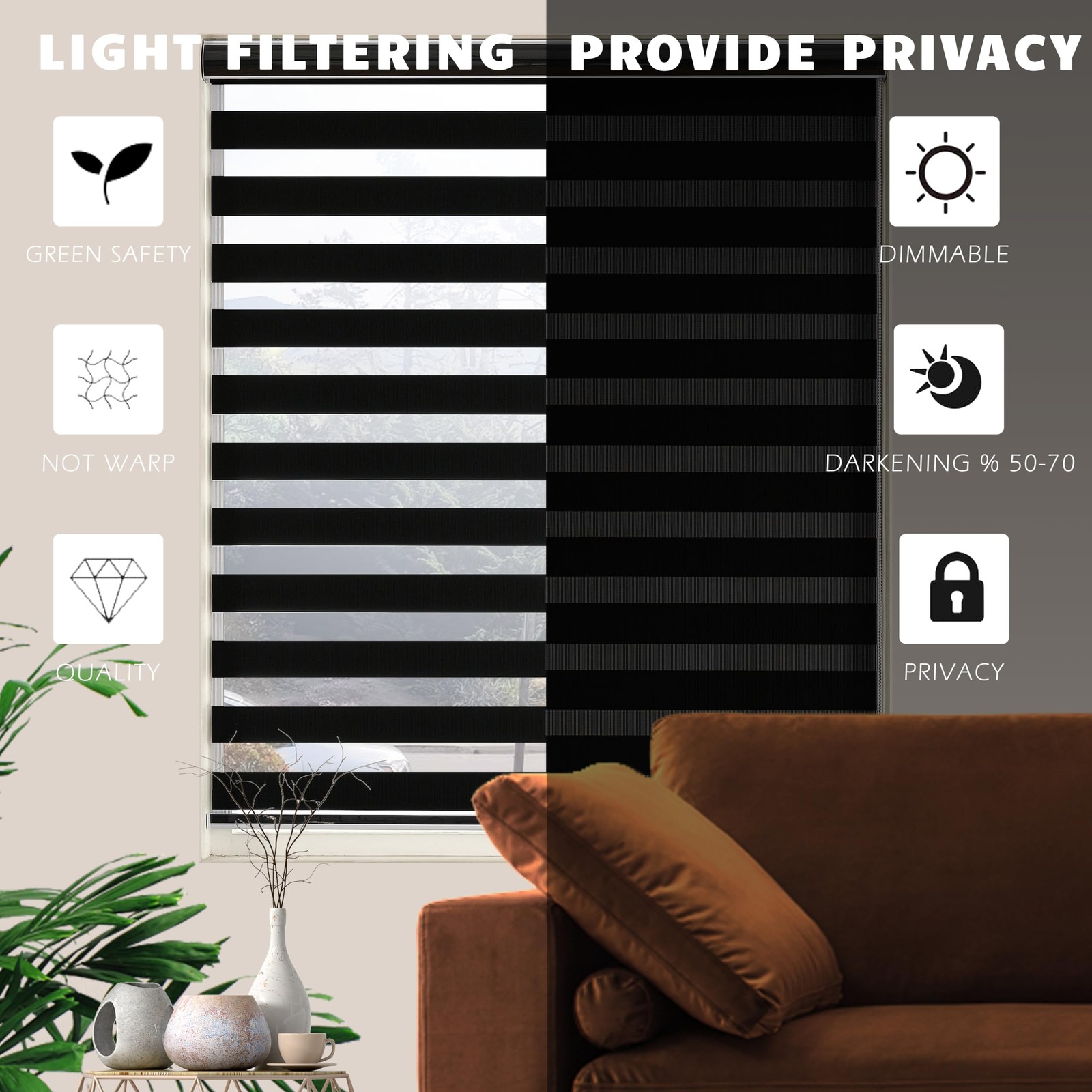 Jiangpin Textile Blackout Zebra Blinds Dual Layer Free-Stop Room Darkening