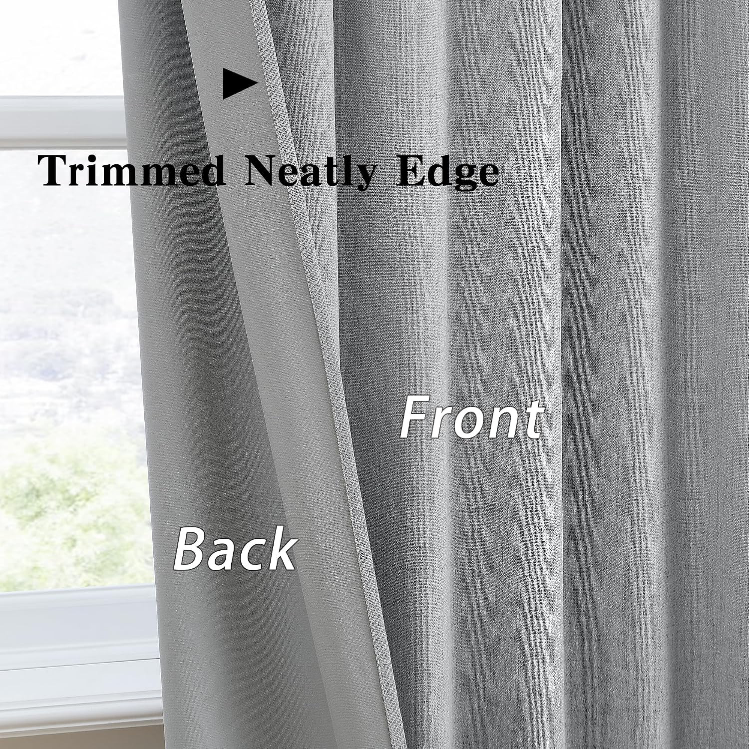 Grey Linen Blackout Curtains, 100% Light Blocking Textured, Thermal Back Tab Rod