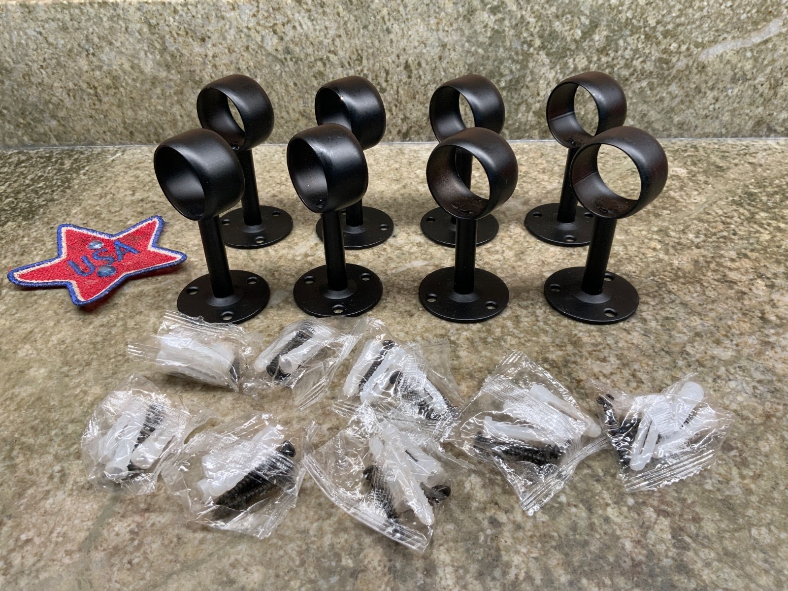 Ceiling-Mount Curtain Bracket Holders for 1 1/4-Inch Rod 8 PCS Black