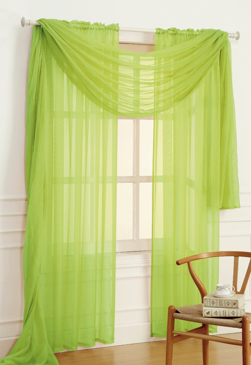 HOME Collection VALANCE Swag LIME Green SHEER Shiny Polyester Nylon 150″ X 45″