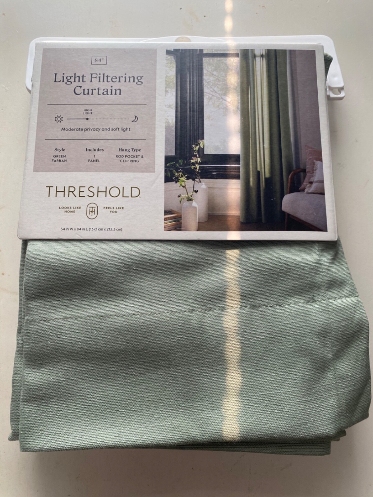 Threshold Farrah Green Light Filtering Curtain Panel 54″ x 84″