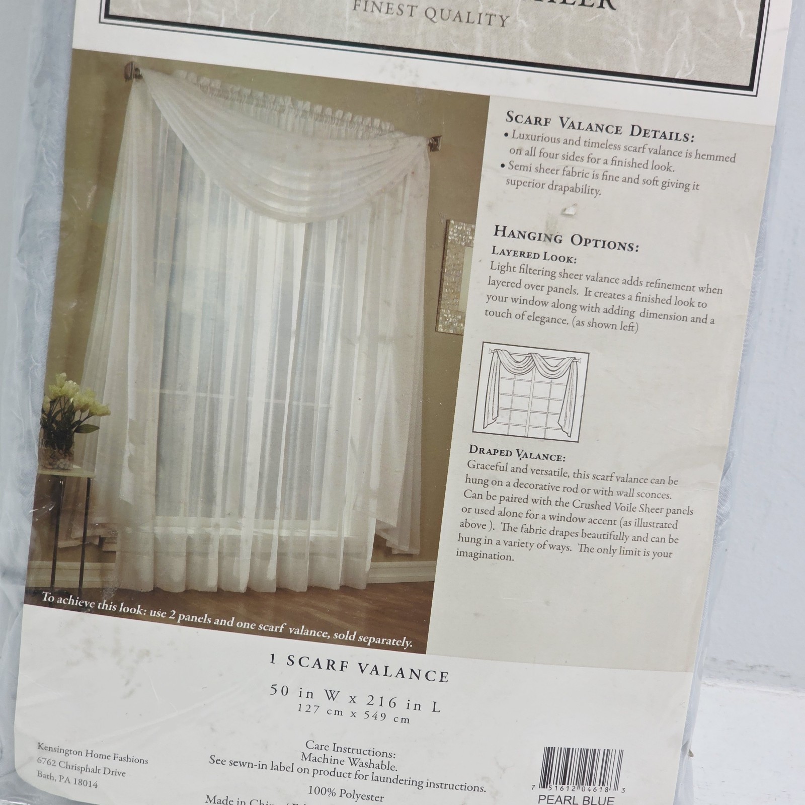 Platinum Collection Crushed Voile Sheer Scarf Valance 50″ W x 216″ L Pearl Blue