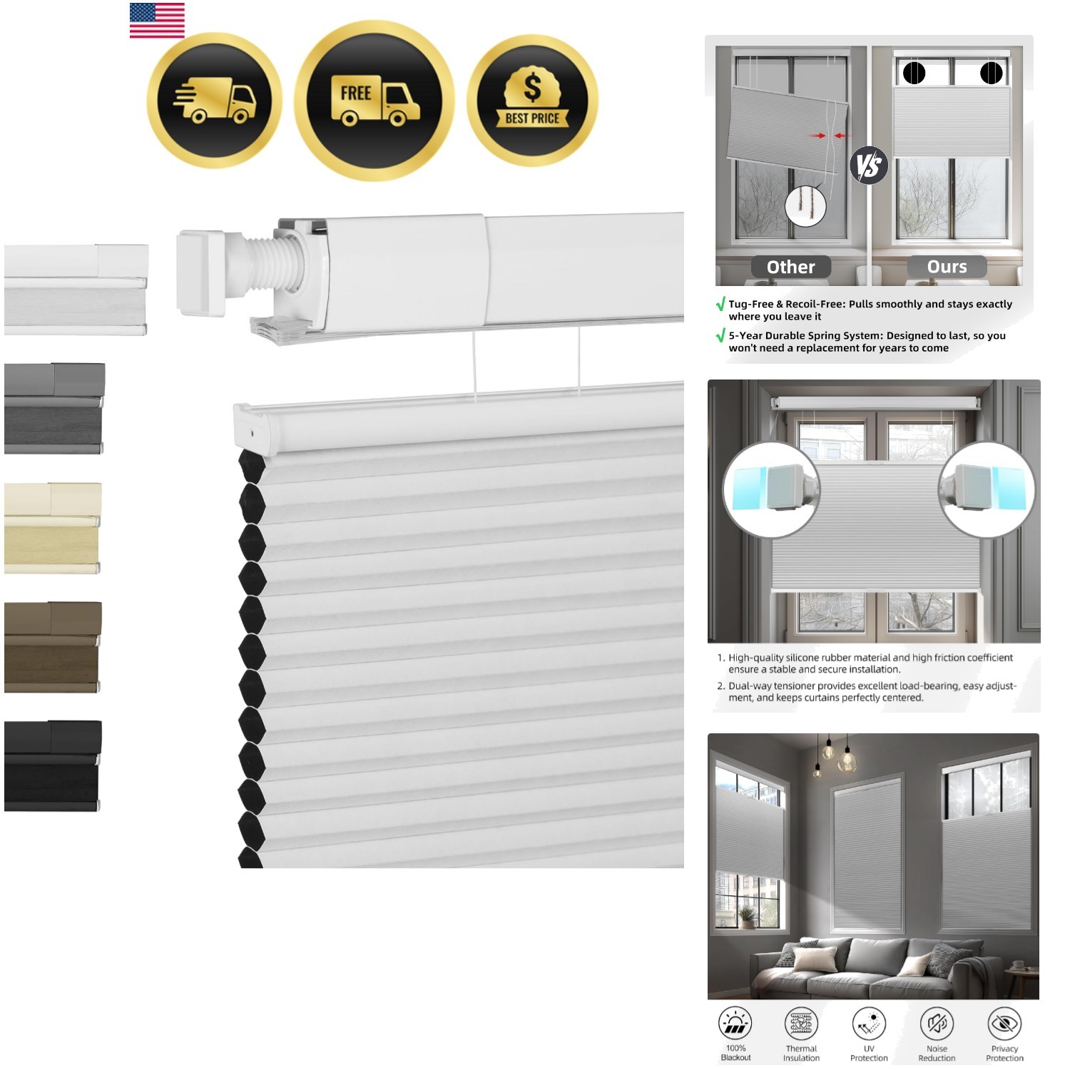Top Down Bottom Up Cordless Cellular Shades No Tools No Drill Honeycomb Blind…