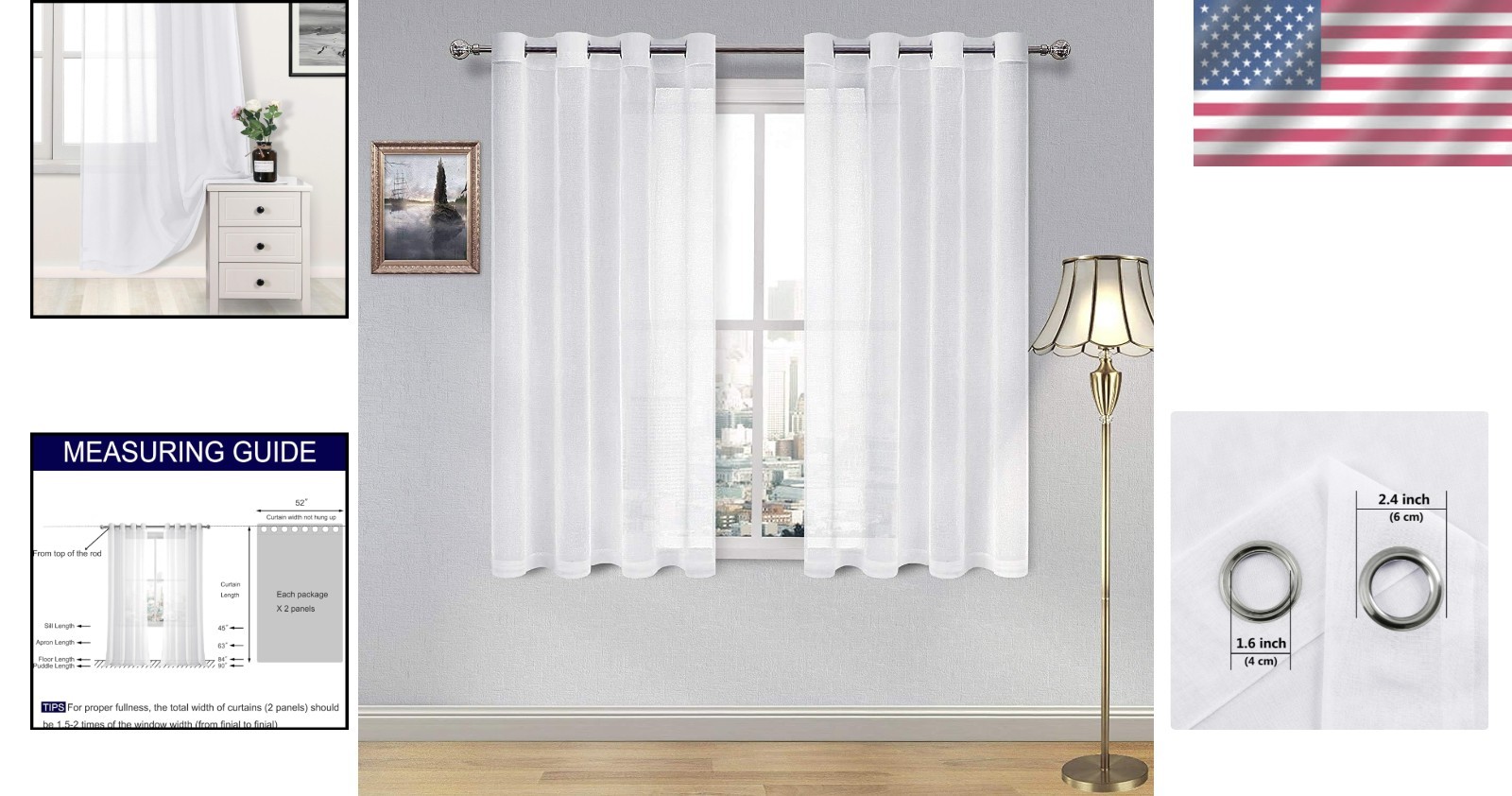 Lightweight Sheer Curtains – 52×54 Inch Grommet Panels in White for All Rooms