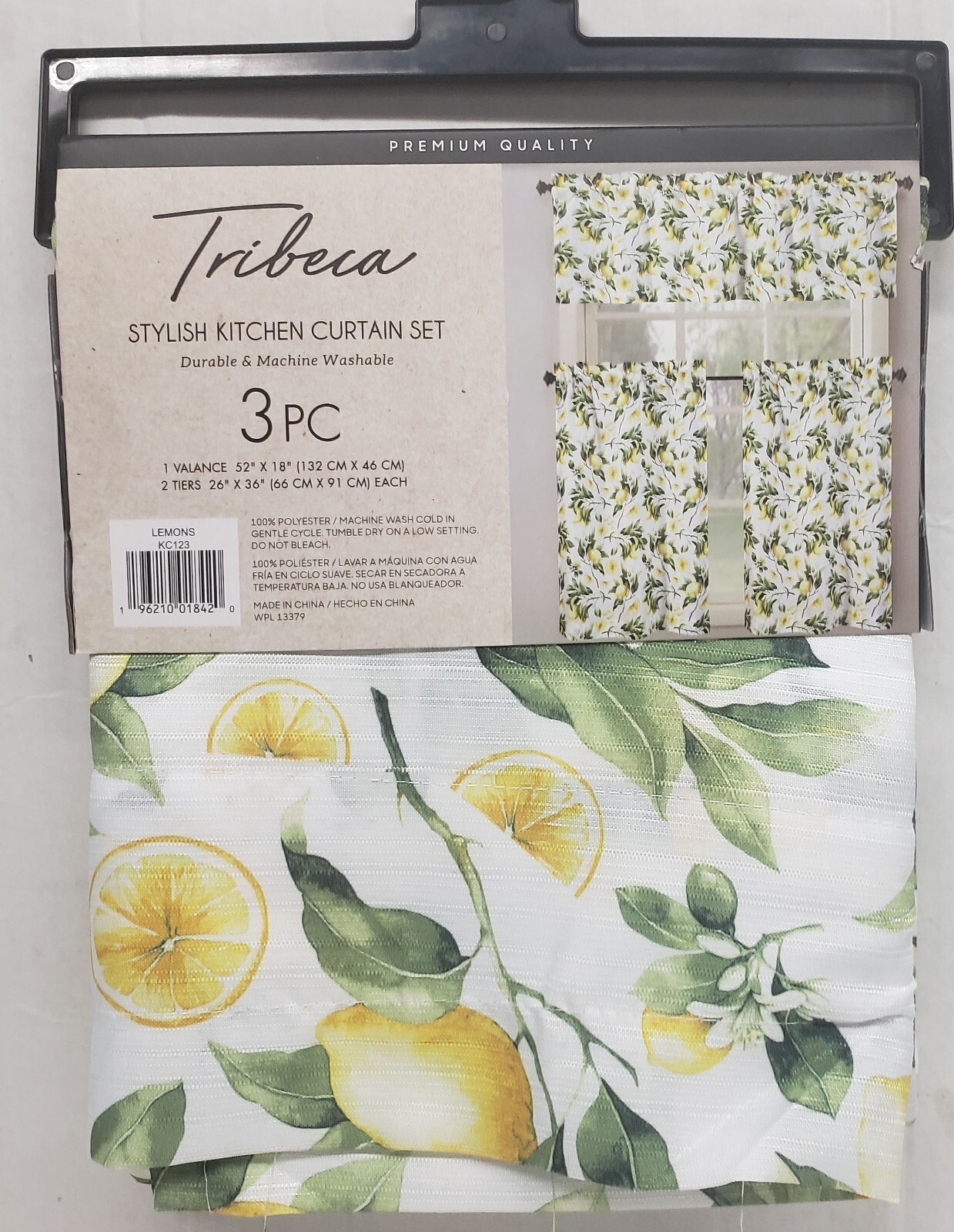 3pc Printed Kitchen Curtains Set:2 Tiers(26″x36″)&Valance(52″x18″)LEMONS,Tribeca