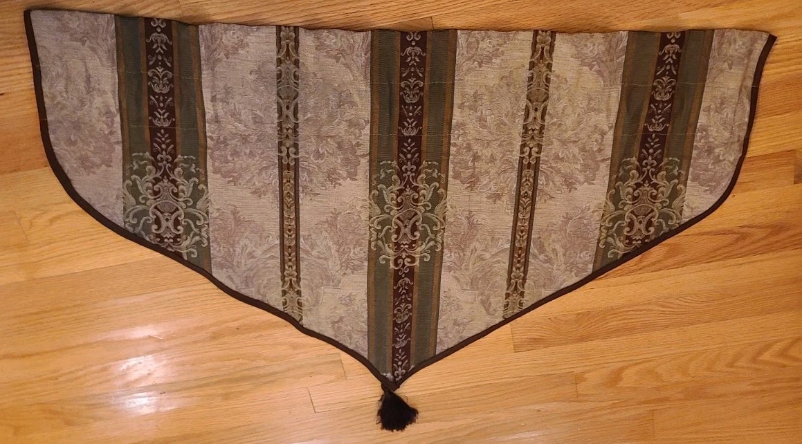 AWESOME 3PC CROSCILL Ascot Valances Dover Townhouse Damask Stripe Tassel Brocade