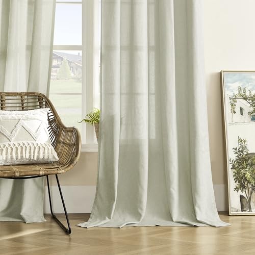 Linen Sheer Window Curtains, Rod Pocket & 60″W x 84″L (Pack of 2) Nautural