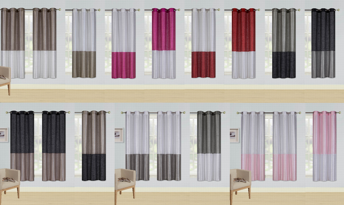 2PC 2-TONE SILVER GROMMET WINDOW CURTAIN LINED BLACKOUT PANEL TREATMENT (EID)