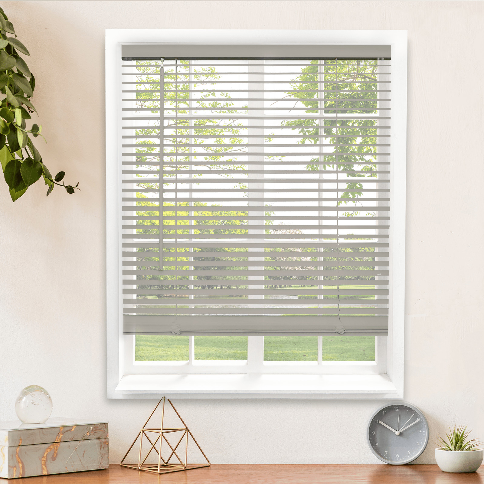 Vinyl Mini Blinds Gray Cordless Room Darkening, 1 in. – 12 in. W x 48 in. L