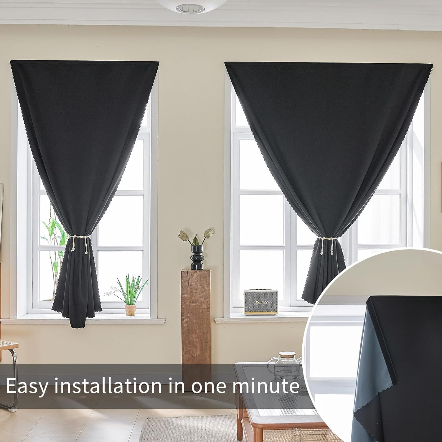Self Adhesive Curtains 100% Blackout Shades Window Cover Sticky Curtain Portable