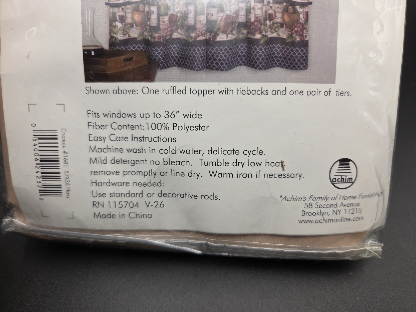 5pc Chateau Curtain Cottage Set Ruffled Valance Tiebacks Tiers Wine Grape Theme