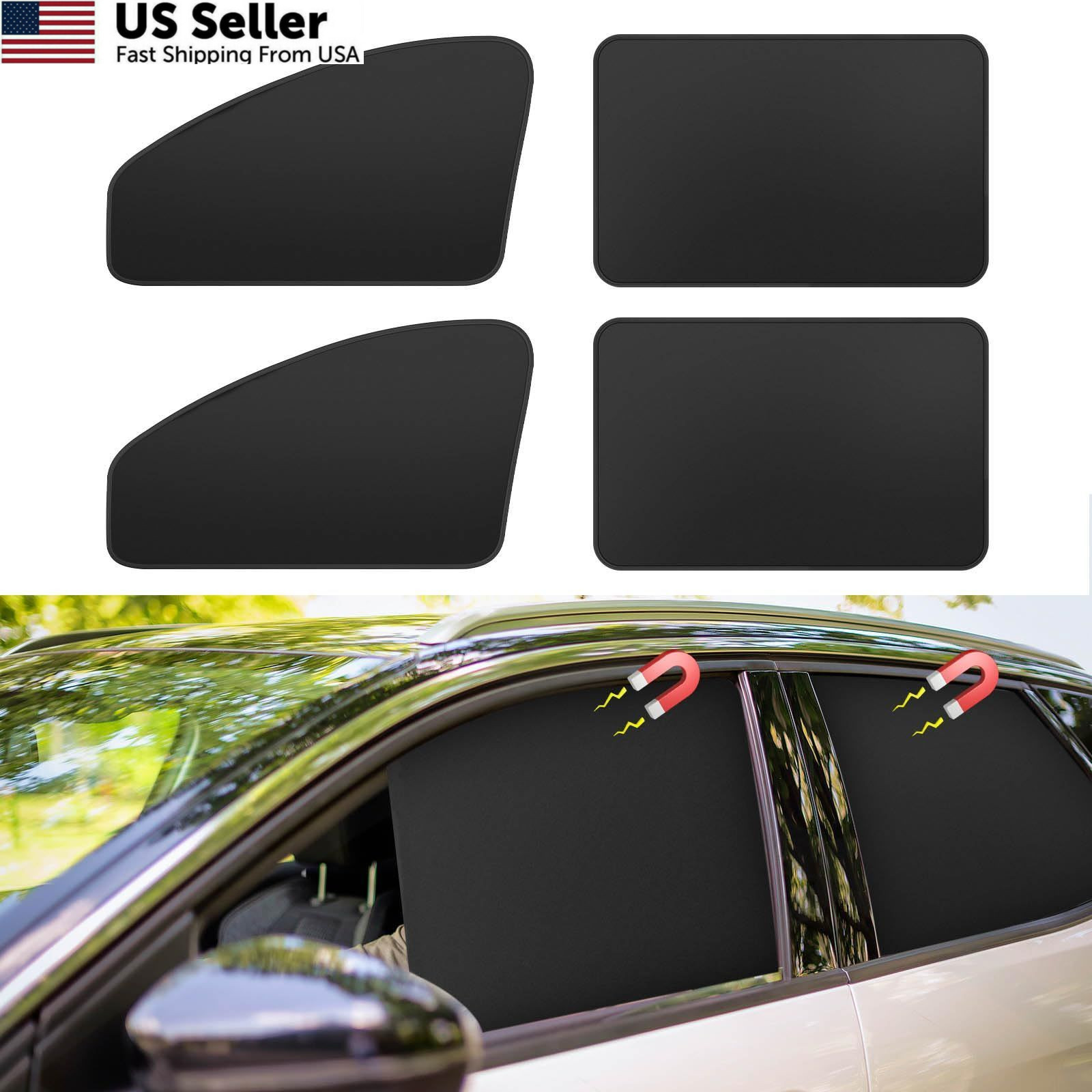 Car Window Sun Shades Curtains – Magnetic Privacy front and back-4pcs, Black