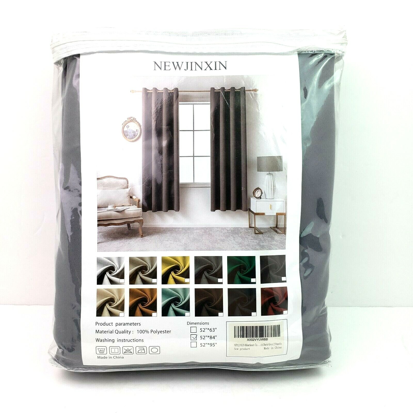 New Jinxin Dark Gray 2 Panels 52″x84″ Grommet Window Blackout Curtains