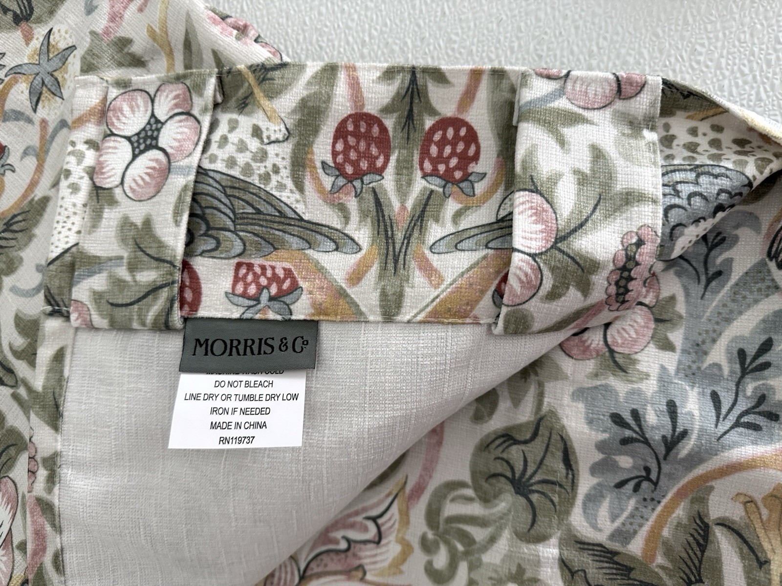 New Morris & C Window Curtains 2 Panels Darkening 37 x 96 Strawberry Thief Birds