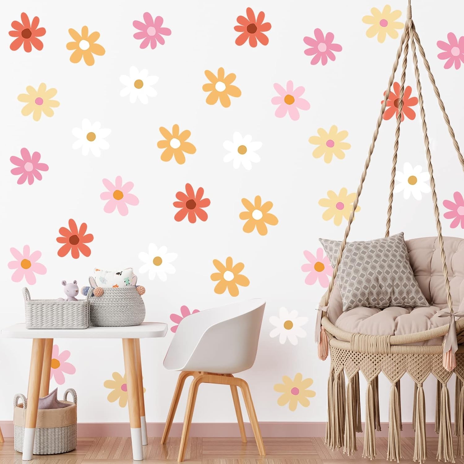 BBTO Daisy Wall Decal Flower Vinyl 0.98 Inches, Pink, White, Orange