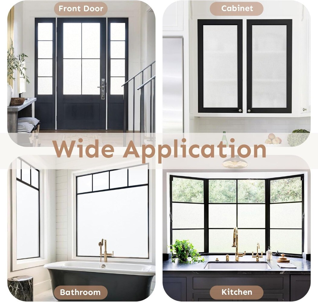 rabbitgoo Privacy Frosted Window Film Matte White Static Cling Sun Blocking