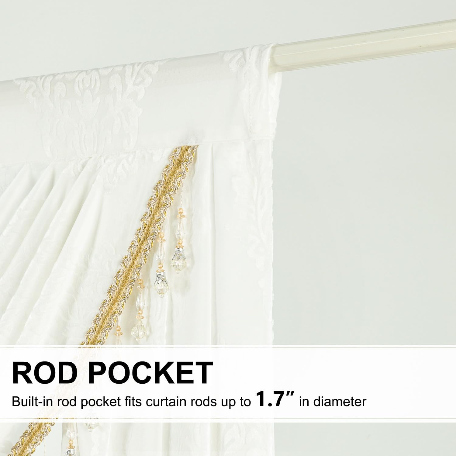 Elegant Extra Wide Waterfall Valance with Beaded Tassels, 79″ W X 43″ L