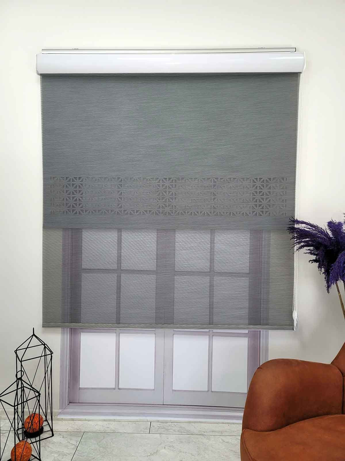 Plain Fabric Laser Cut Duble Mechanism Tulle and Roller Blinds Curtain, Color