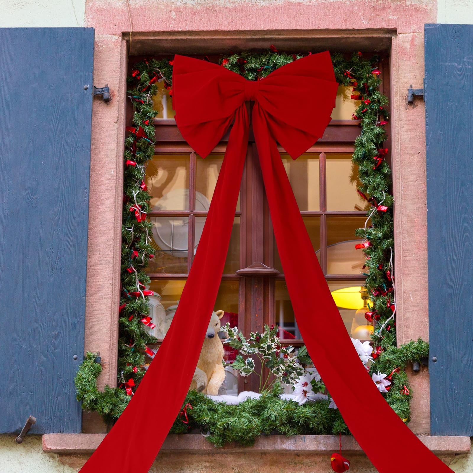 Extra Large Christmas Front Door Bow 27×78 Inch Giant Velvet Topper Red Decor
