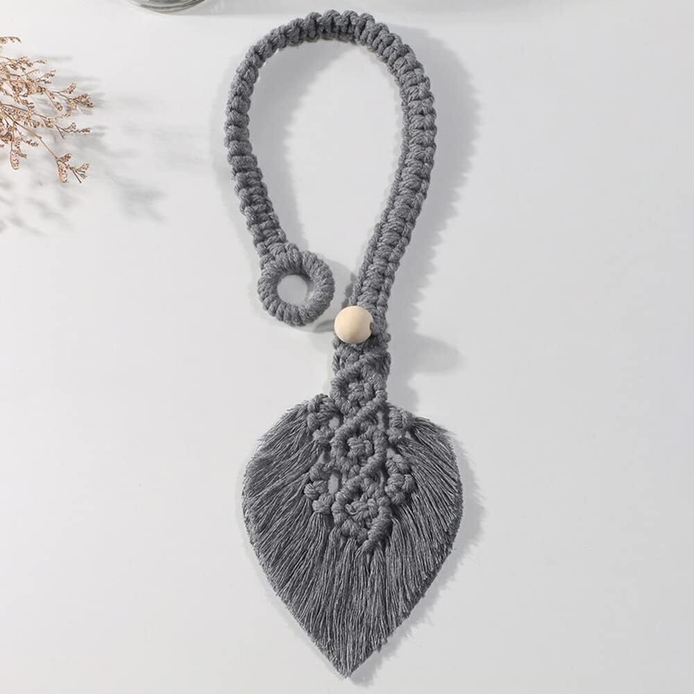 2Pcs Macrame Hand Woven Leaf Tassel Curtain Tie Backs Rope Holdbacks Boho Decor