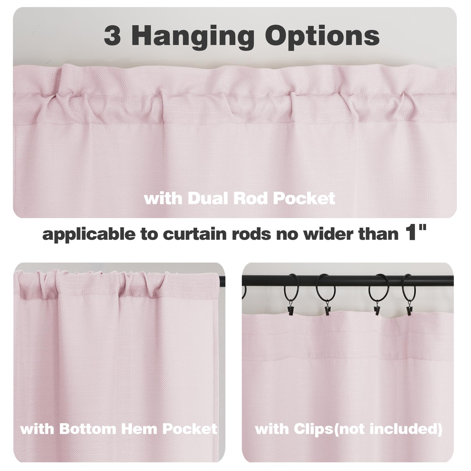 Blush Pink Kitchen Curtains 2 Panel Faux Linen Cafe Short Light Filtering 30×36