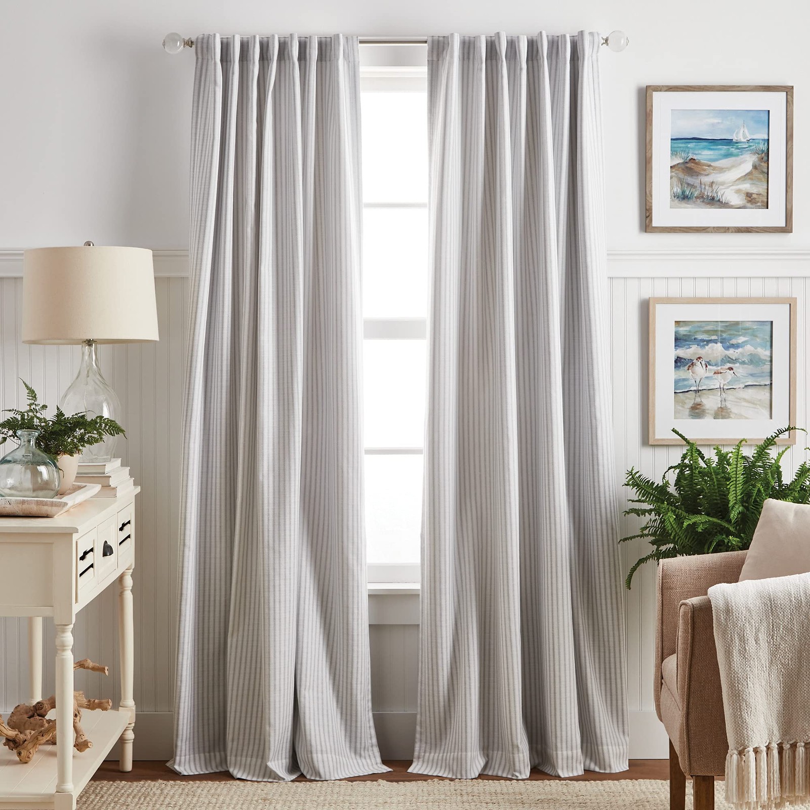 Ticking Stripe Blackout Lining Rod Pocket/Back Tab Window Curtain Panel Pair,…