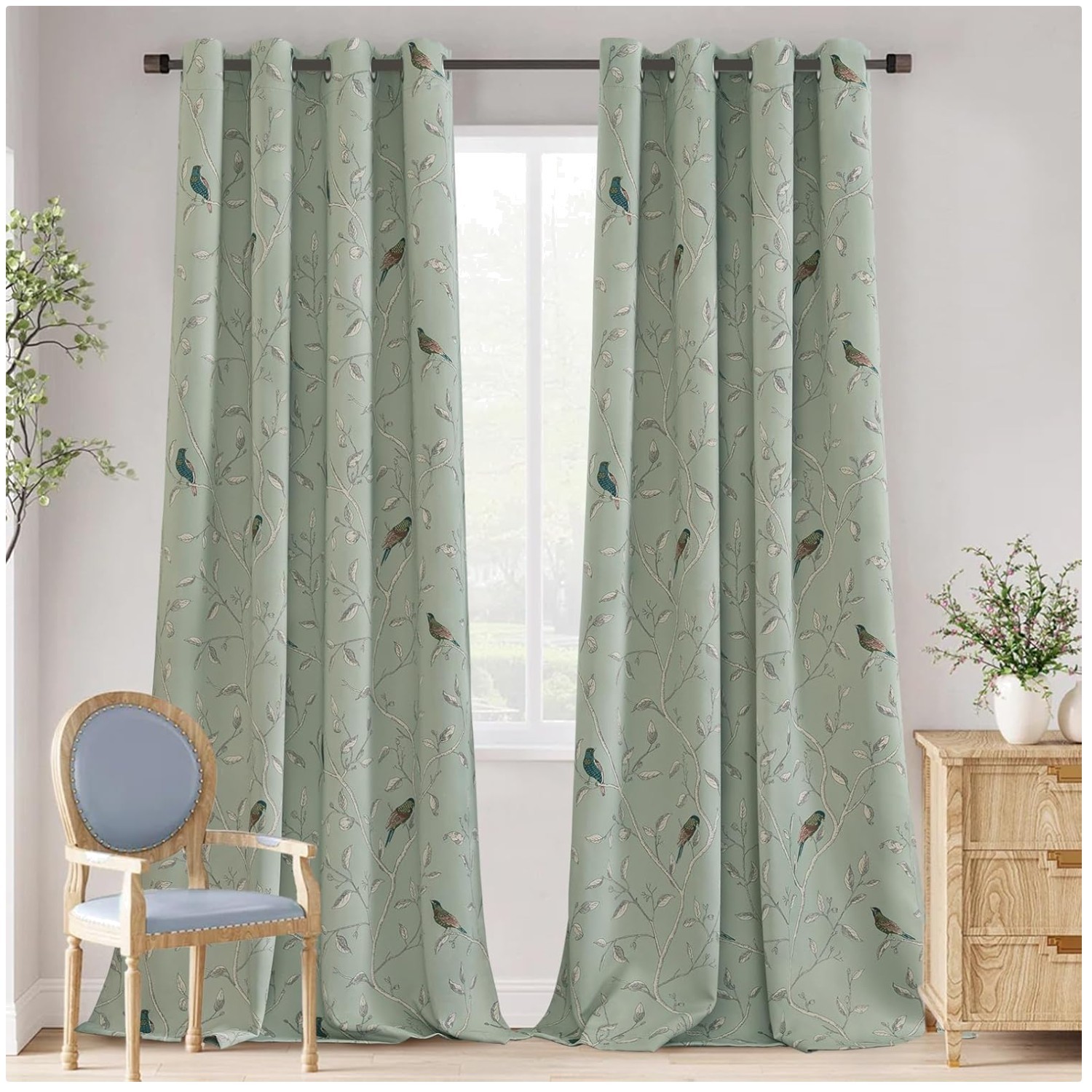 Rustic Birds Printed Drapes – Energy Efficient