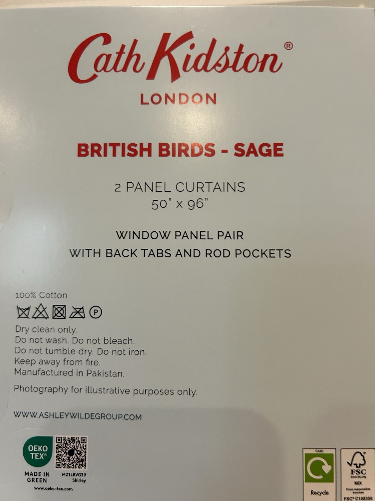 NWT Cath Kidston 2 pc Window Curtains British Birds Sage Cotton 50 x 96″ lg