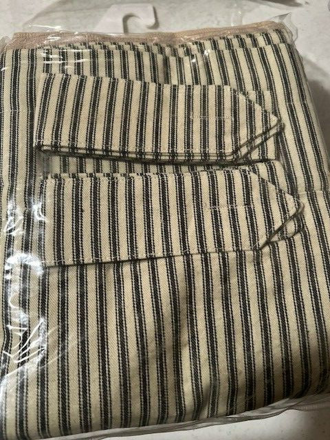 Farmhouse tan Window Curtains with ticking black stripe