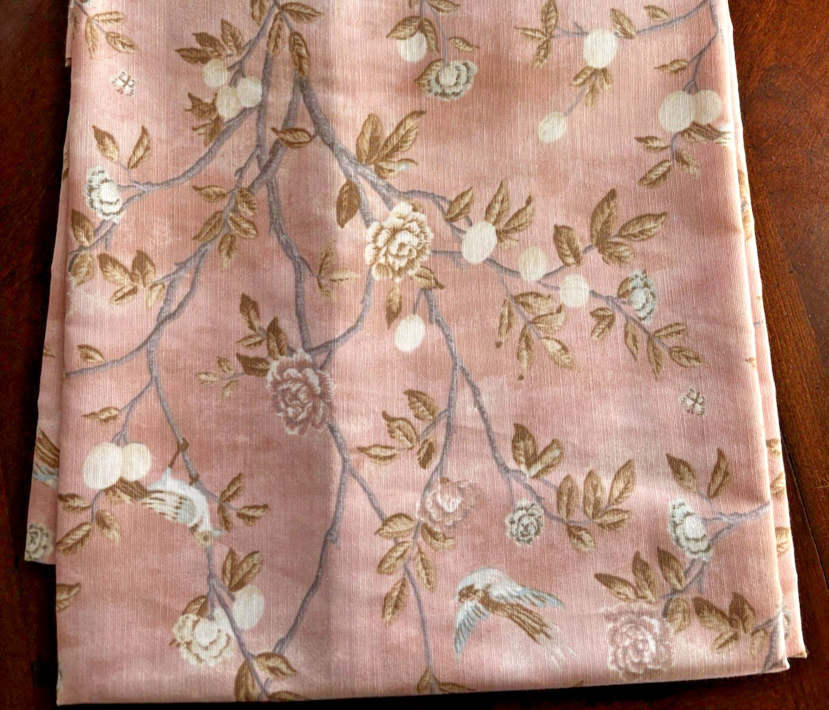 Laura Ashley Window Curtains 2 Panels 38 x 84 Birds Rose Pink Brown Back Tab New