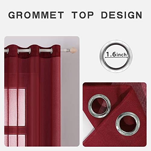 2 Panels Semi Sheer Window Curtains 54″W x 84″L (Pack of 2) Burgundy Red